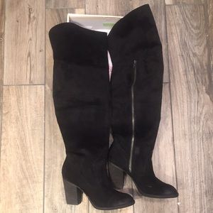 NIB Over The Knee Not Rated Black Suede Heel Boots